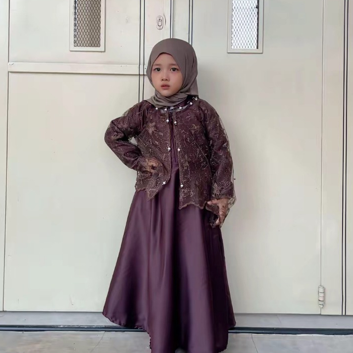Ameena Karin Dress Baju Anak Perempuan Mahogany Burgundy Emerald Blue Usia 1-12 Tahun - Dress Lebara