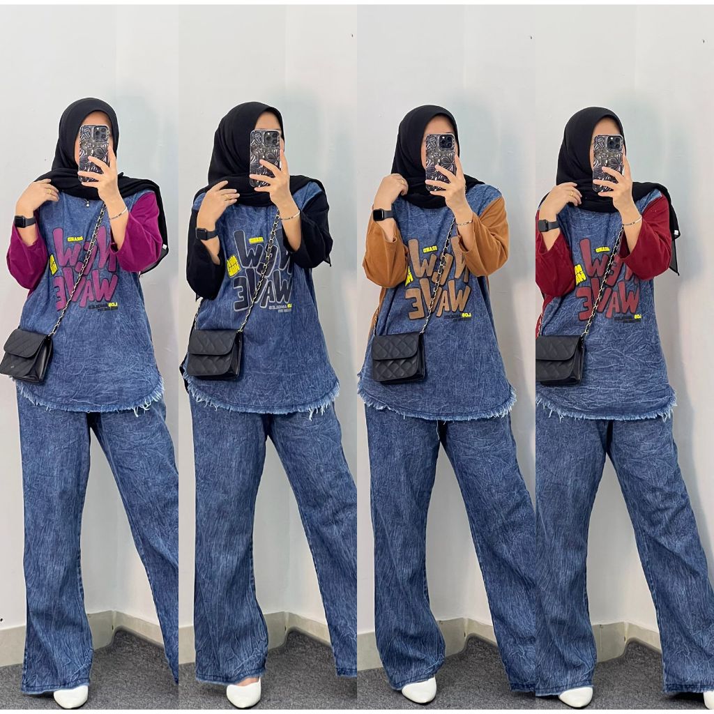 Setelan Levis Mix Combad Aplikasi Sablon Setelan Levis Wanita Terbaru Oneset Terbaru Kekinian