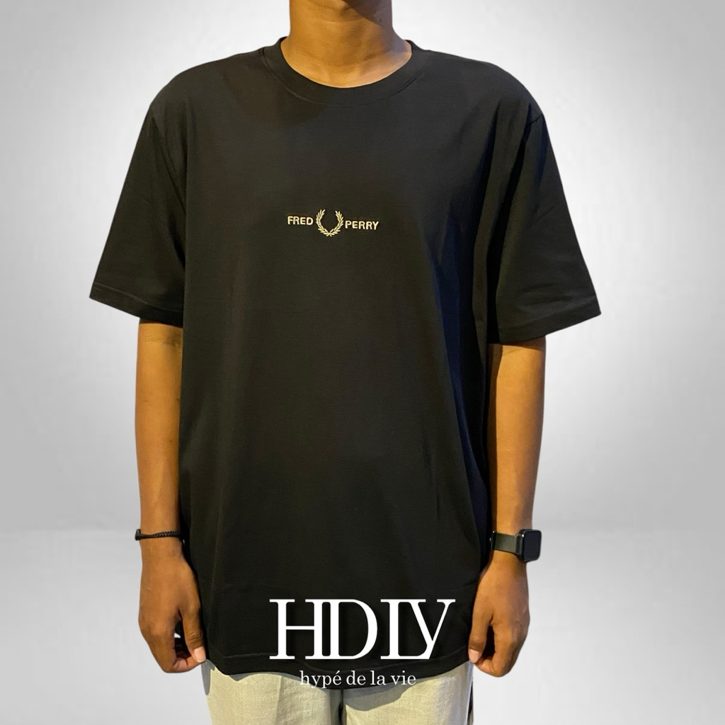 FP FRED PERRY T-SHIRT MID GOLD LOGO BLACK TEE (100% ORIGINAL)
