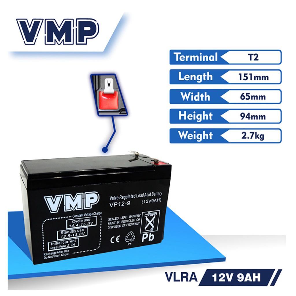 Baterai UPS VMP 12V 9AH aki ups vrla 12v 9ah baterai vrla 12v 9ah