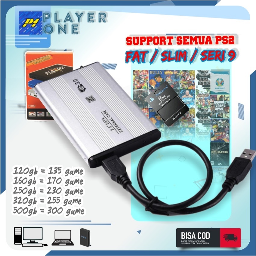 HARDISK EKSTERNAL PS2 | HDD PS2 120GB | SUPPORT SEMUA PS2 FAT / SLIM / MATRIX / PLAYER ONE