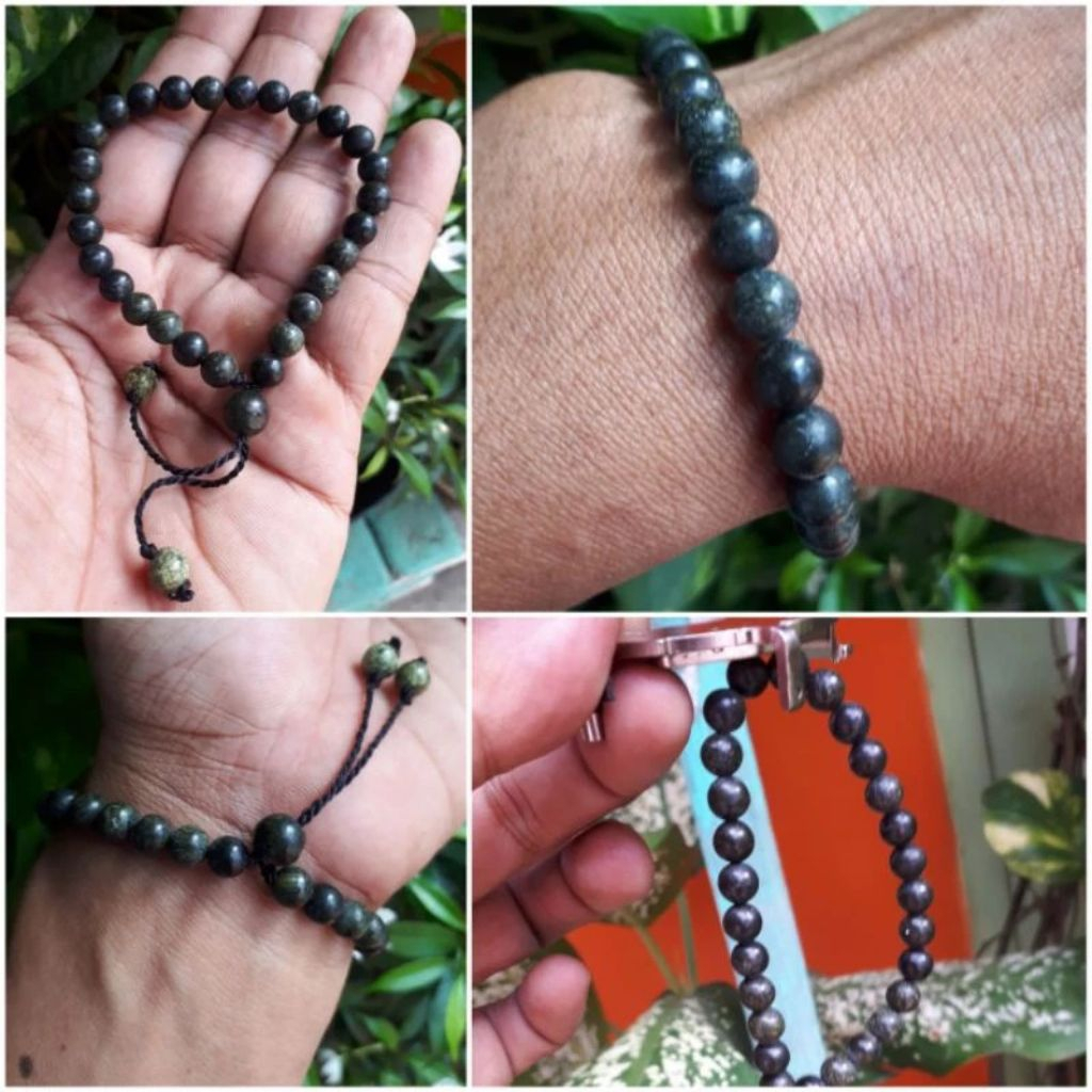 GELANG BATU BLACK JADE DIM 6 MM NEMPEL MAGNET