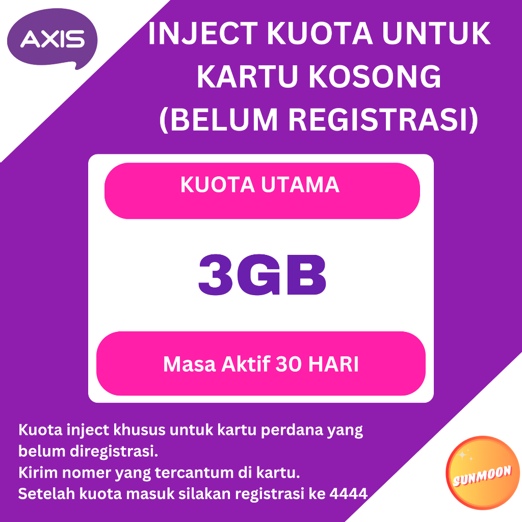 Inject Kuota Paket Data AXIS Kartu Perdana Kosongan Aktivasi Nomor Registrasi Kartu Baru