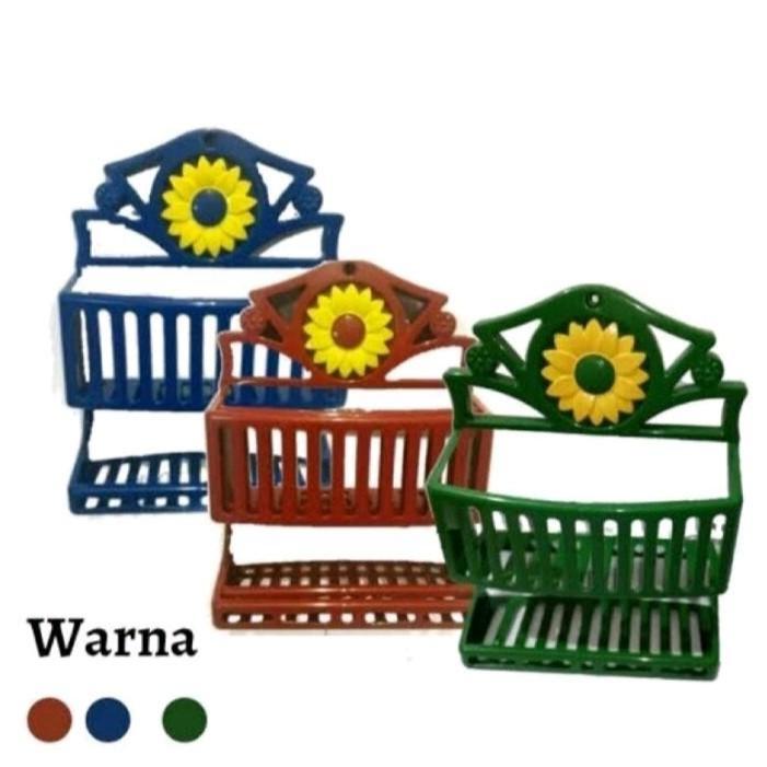 Rak Shampo Rak Mandi Serbaguna 2 Susun Plastik Biru Rak Gantung Bunga Matahari Ukuran 25cm x 23cm Ma