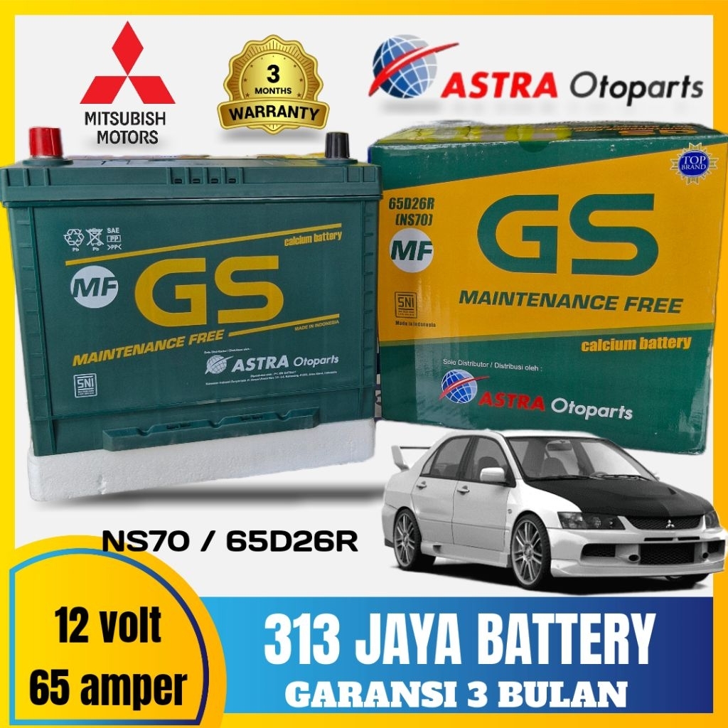 AKI GS ASTRA NS70 MF / 65D26R MITSUBISHI LANCER , GALANT , ETERNA (Aki kering NS70)