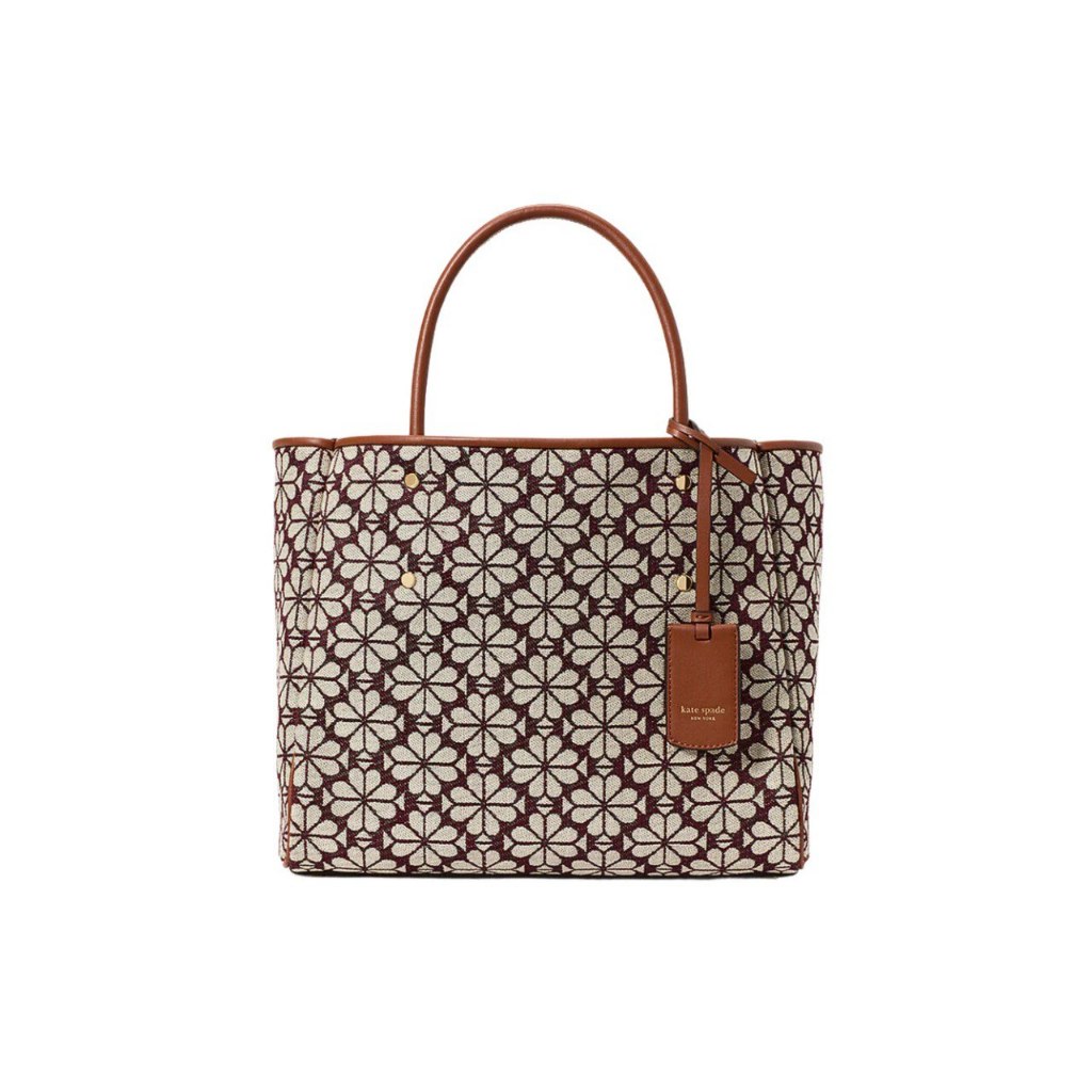 Kate Spade Flower Jacquard Medium Everything Tote Bag Burgundy Multi