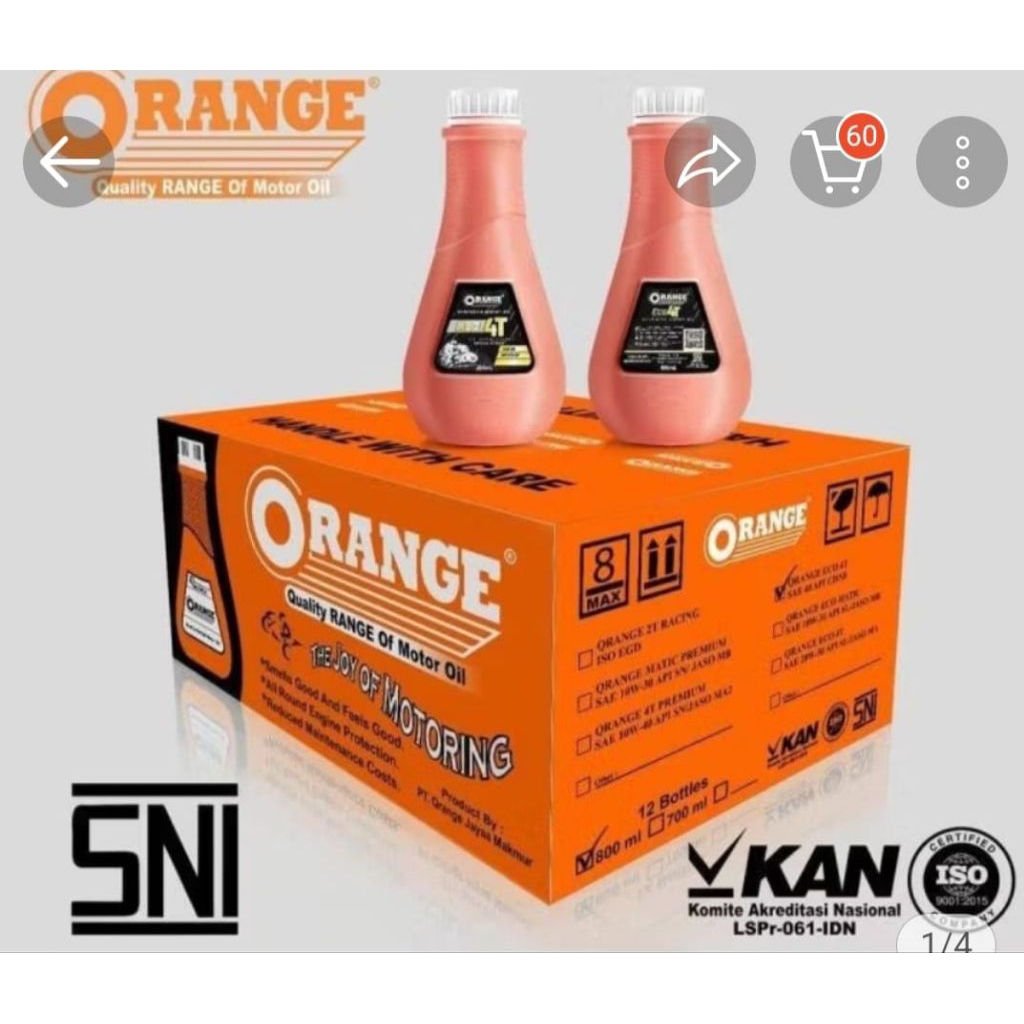 Jual Oli 4T Mesin Sepeda Motor Orange Eco Wangi ASLI 100%