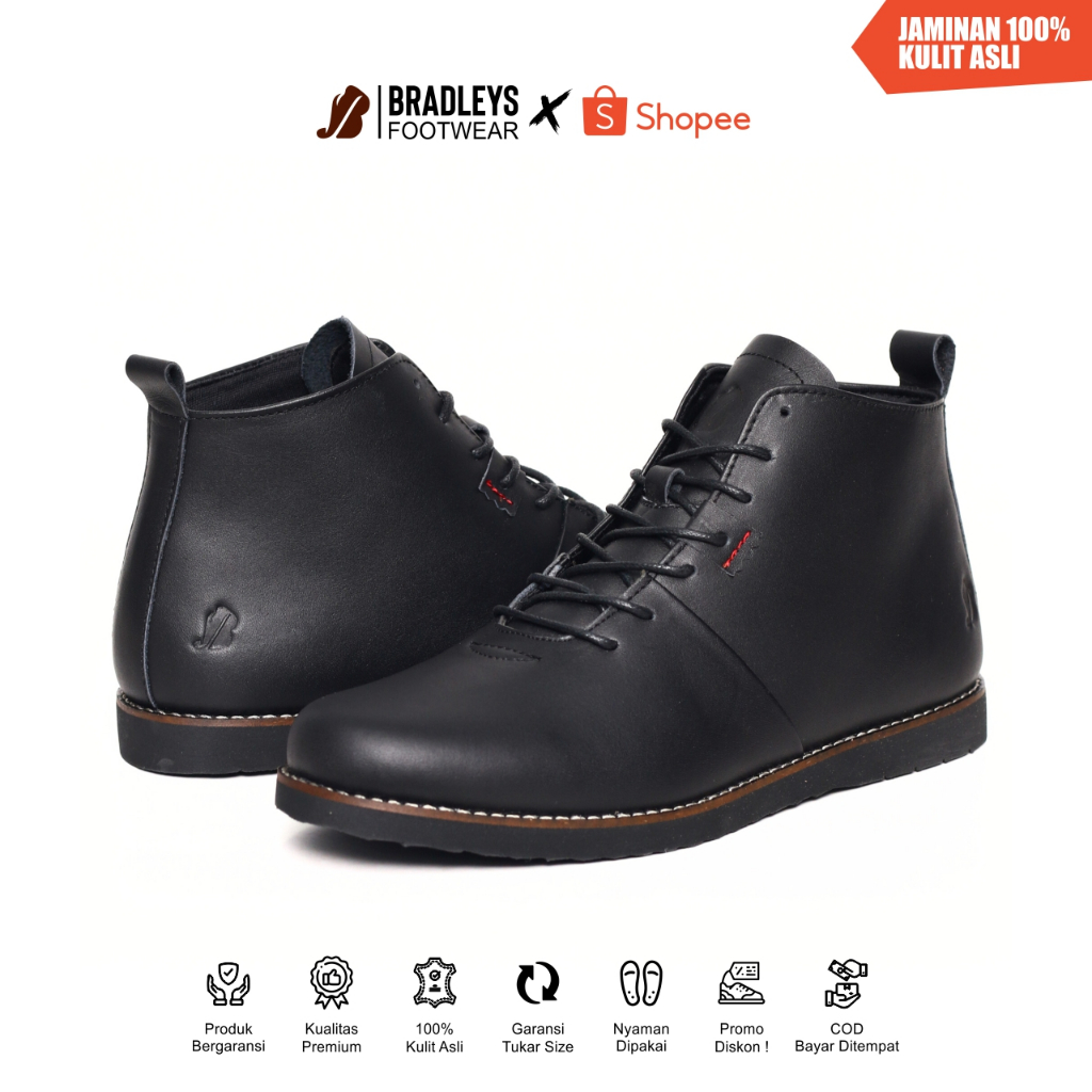 Bradleys Houbis Black - Sepatu Kulit Pria | Sepatu Semi Boots Pria Original Kulit Asli