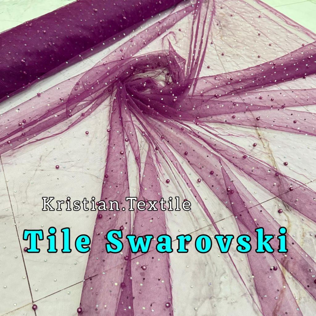 Kain Tile Mutiara Swarovski / Tile Mutiara Bahan Baju Nikah