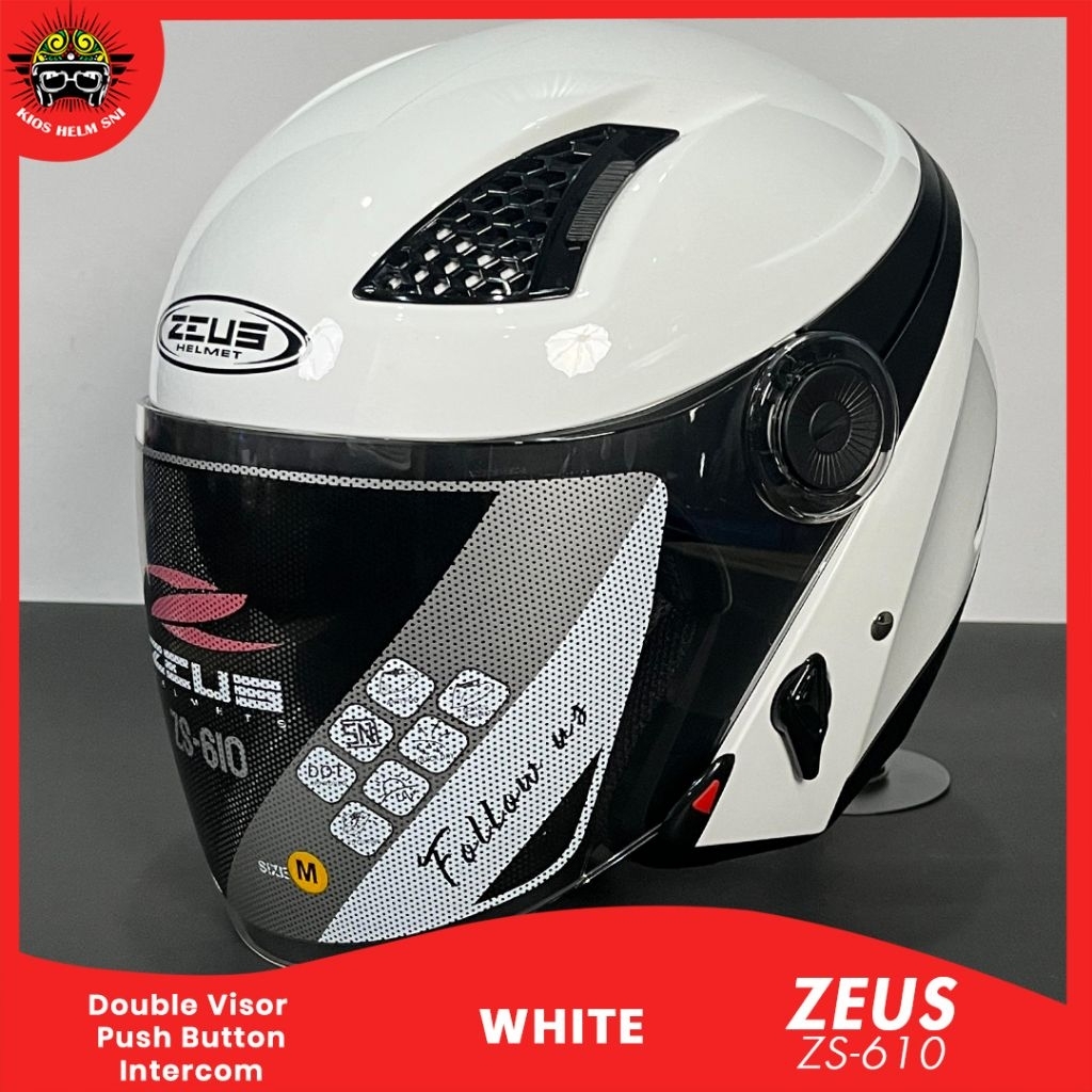 Zeus ZS 610 White helm half face double visor original zeus