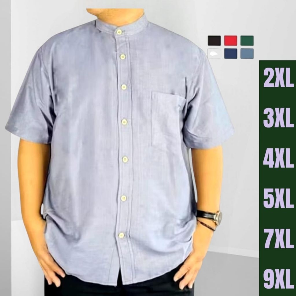 Kemeja Linen Pria Jumbo Lengan Pendek Premium Big size Terbaru