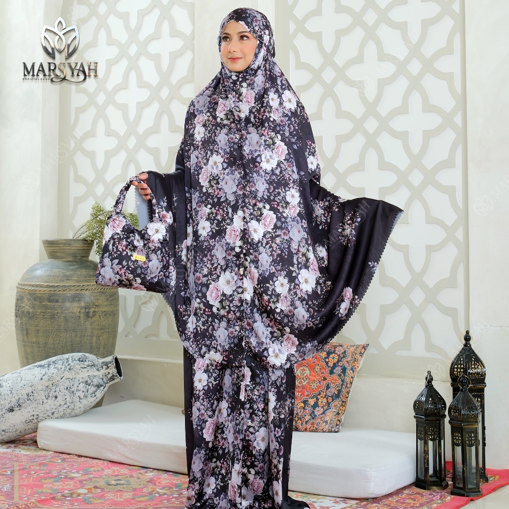 MARSYAH - Mukena Armani Silk Adem Putih Hitam Elegan Lasercut Series