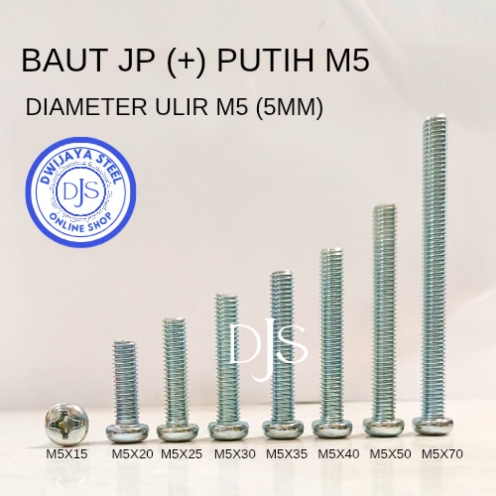 100PCS BAUT JP PUTIH M5 BAUT PLUS M5X10 M5X20 M5X25 M5X30 BAUT JP (+) PUTIH MACHINE SCREW