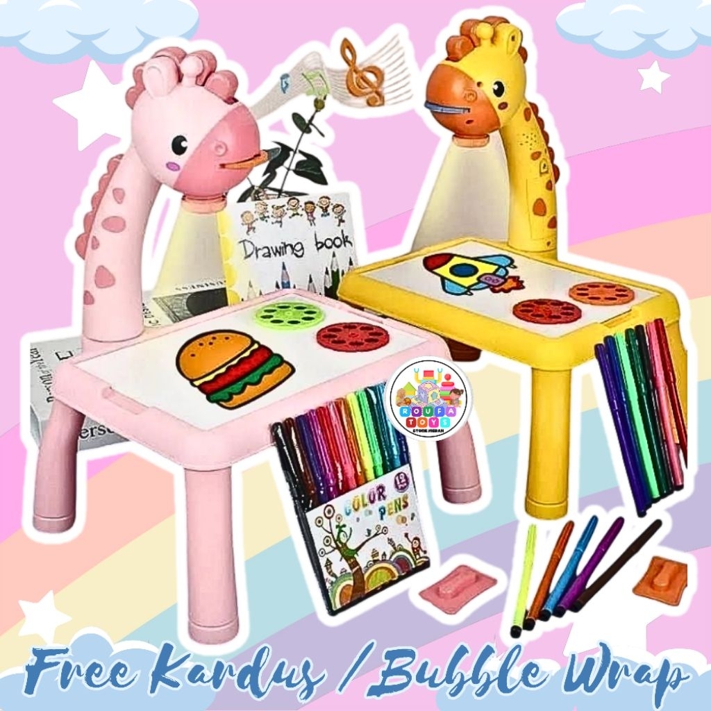 Mainan Meja Belajar Proyektor Menggambar Mewarnai/Mainan Anak Proyektor Jerapah/Mainan Anak Drawing 