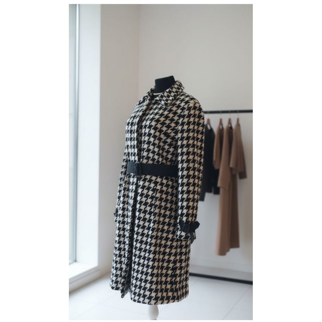 PRELOVED Long Coat Wool motif Houndstooth Brand Sobrio