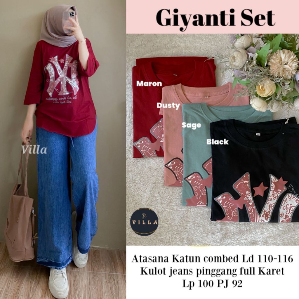 Giyanti set kaos celana kulot jeans by Villa