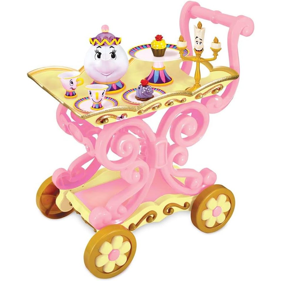 Disney Store Girl's Beauty and The Beast Tea Cart Set – Includes Lumiere, Mrs Potts, Chip, Cake with