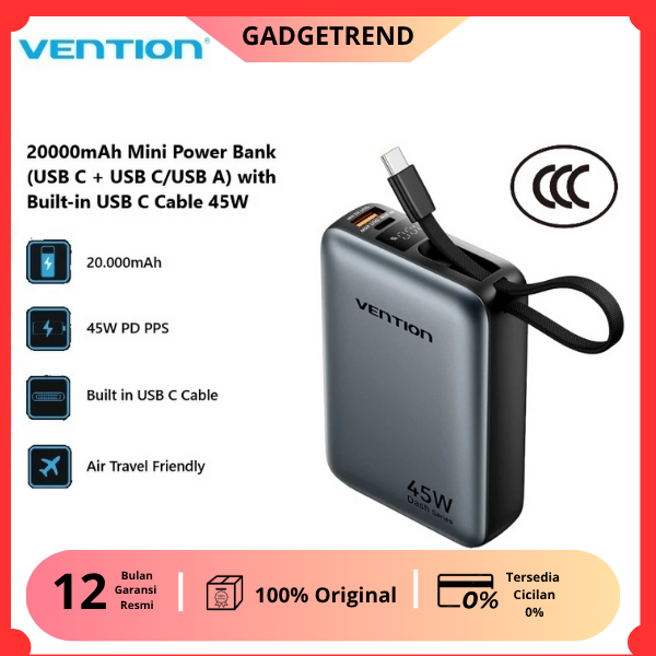 Vention Powerbank 20000mAh 45W Fast Charge