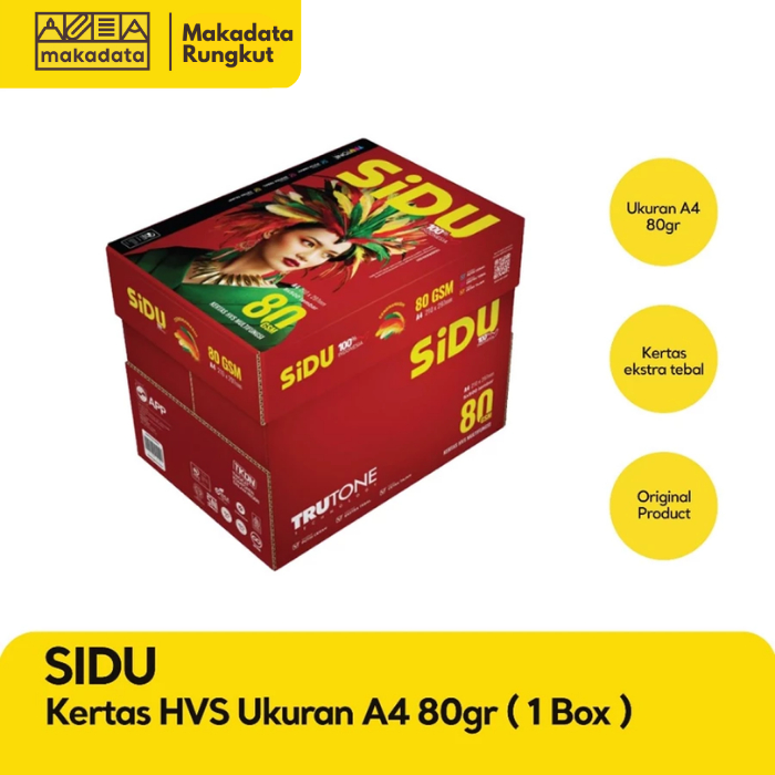 KERTAS HVS / KERTAS FOTOCOPY / KERTAS PRINT SIDU A4 80 GRAM (1 BOX)