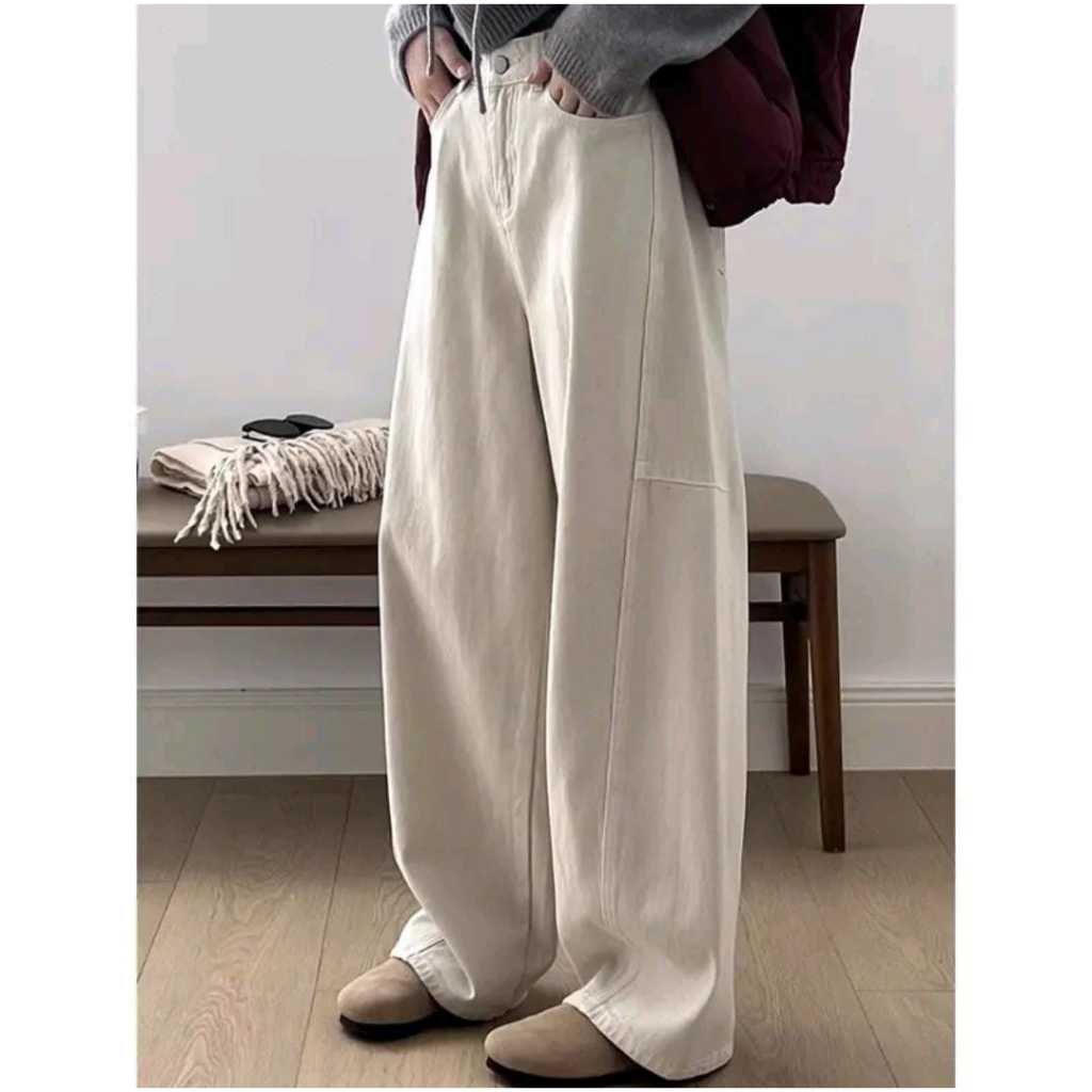 [UNISEX] Baggy barrel pants raw denim pria dan wanita outfit gombrong wide leg jins regular retro ka