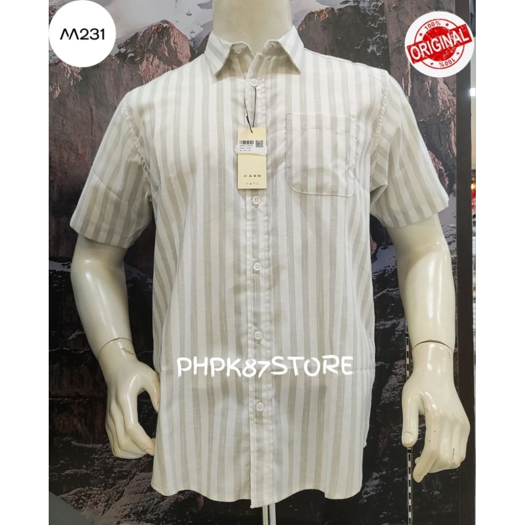 M231 kemeja pendek pria salur,kemeja pendek slimfit original