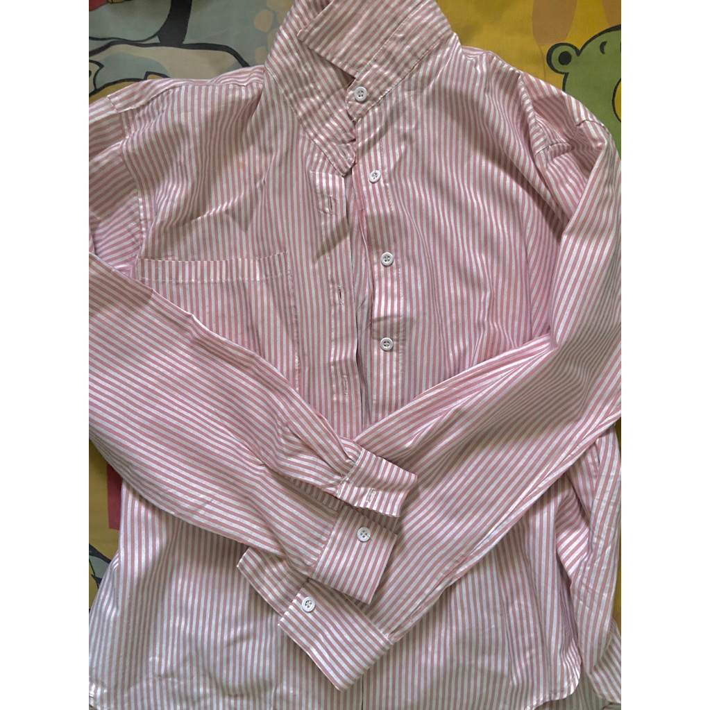 Kemeja Salur Pink