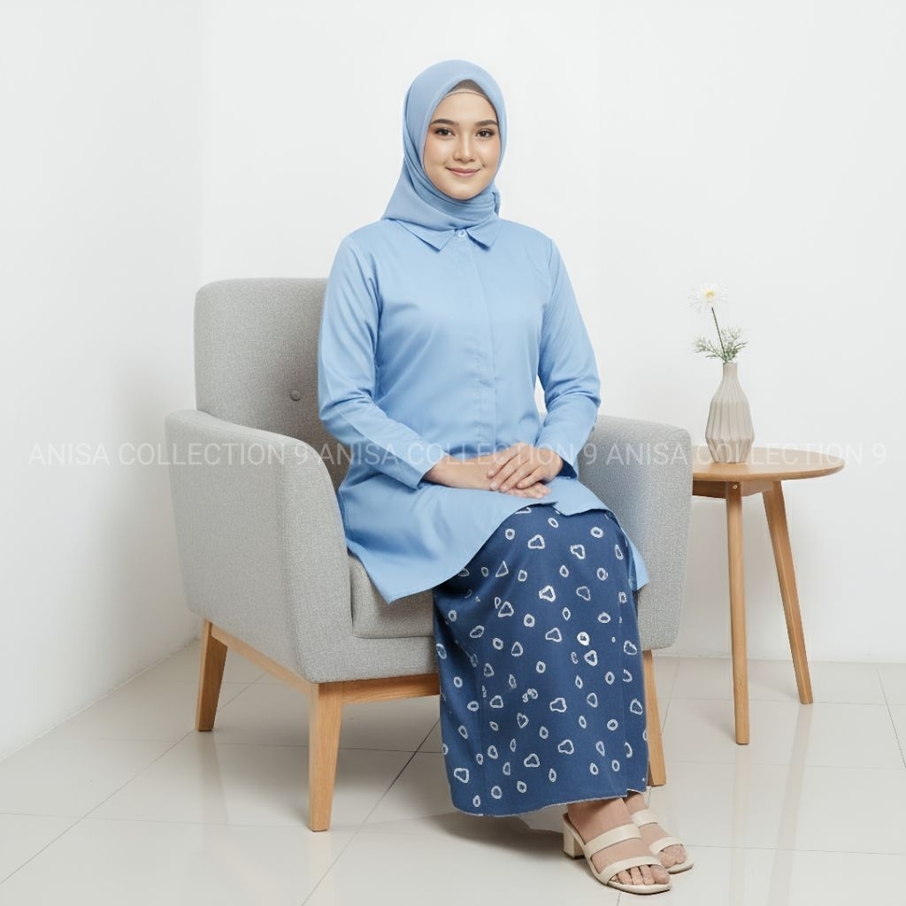 One Set Sarung Batik Tunik Polos Bahan Katun Toyobo Setelan Santri Putri Warna Milo