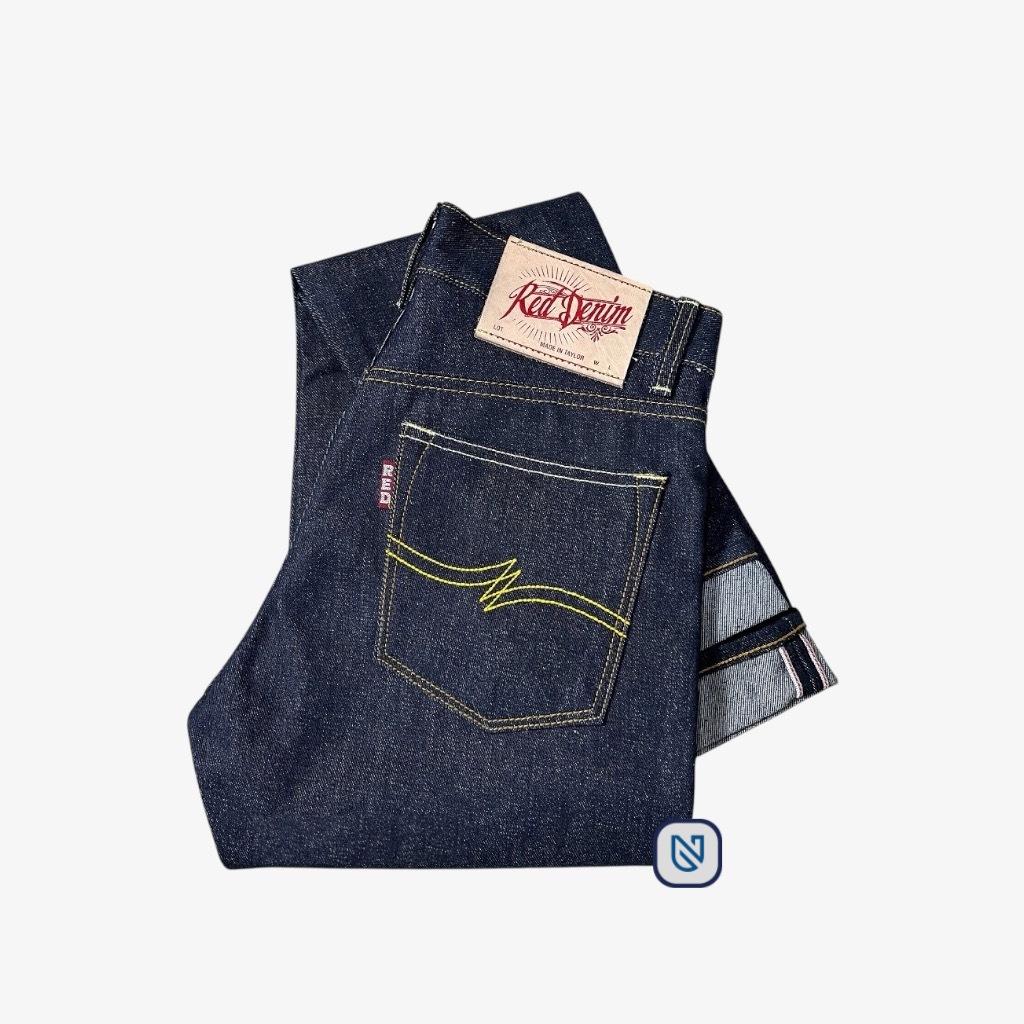 RED DENIM - Denim Black Indigo 15Oz Sanforized Raw Denim Accent Selvedge Original