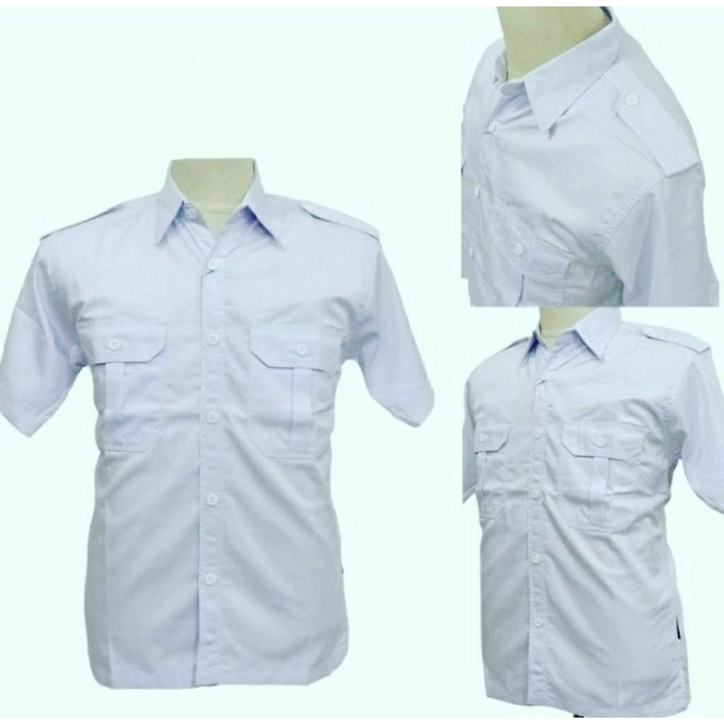BAJU PDH PUTIH POLOS LENGAN PENDEK