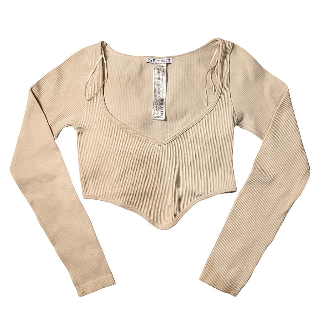 PRELOVED - ZARA - Ribbed Long Sleeve Crop Top