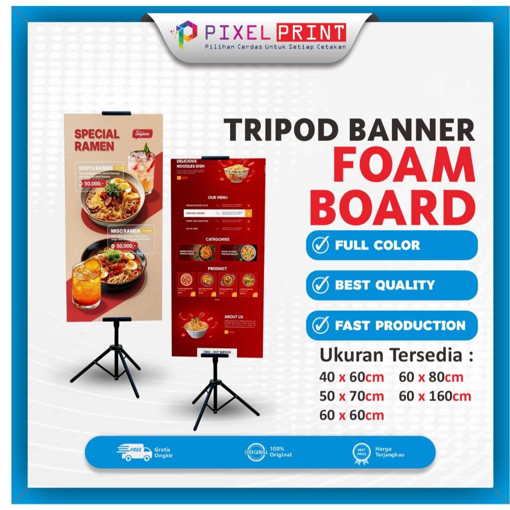 PIXEL PRINT - Cetak Tripod Banner Foam Board /  Standing Banner / 1/2 sisi