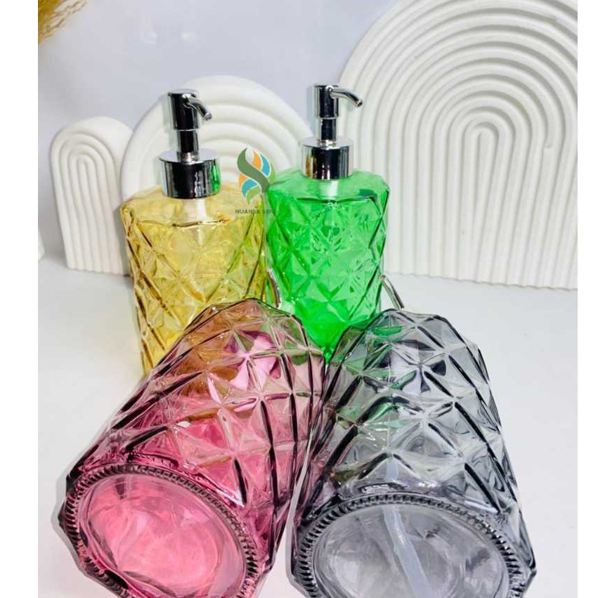Souvenir Botol Sabun Kaca Diamond Dispenser Soap Pump Motif Kristal Botol Dispenser Kaca Warna
