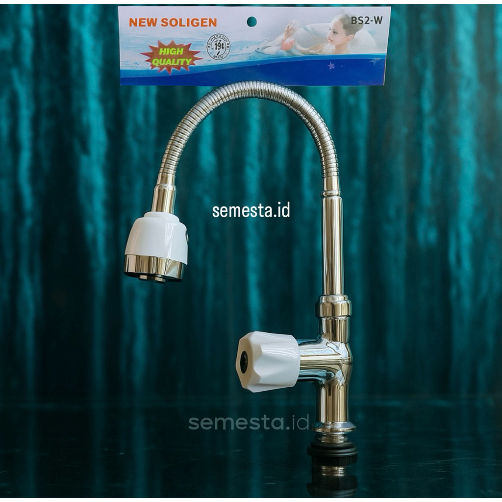 Kran Angsa Tanam BS2-W CHROME FLEXIBEL New Soligen | Keran Air Cuci Piring | Sink Dapur Flexibel Put