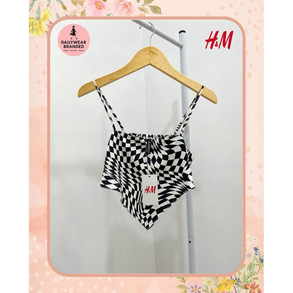 HNM ORIGINAL Irregular HemSatin Checkered Print Cropped Tank Top Atasan H&M Divided