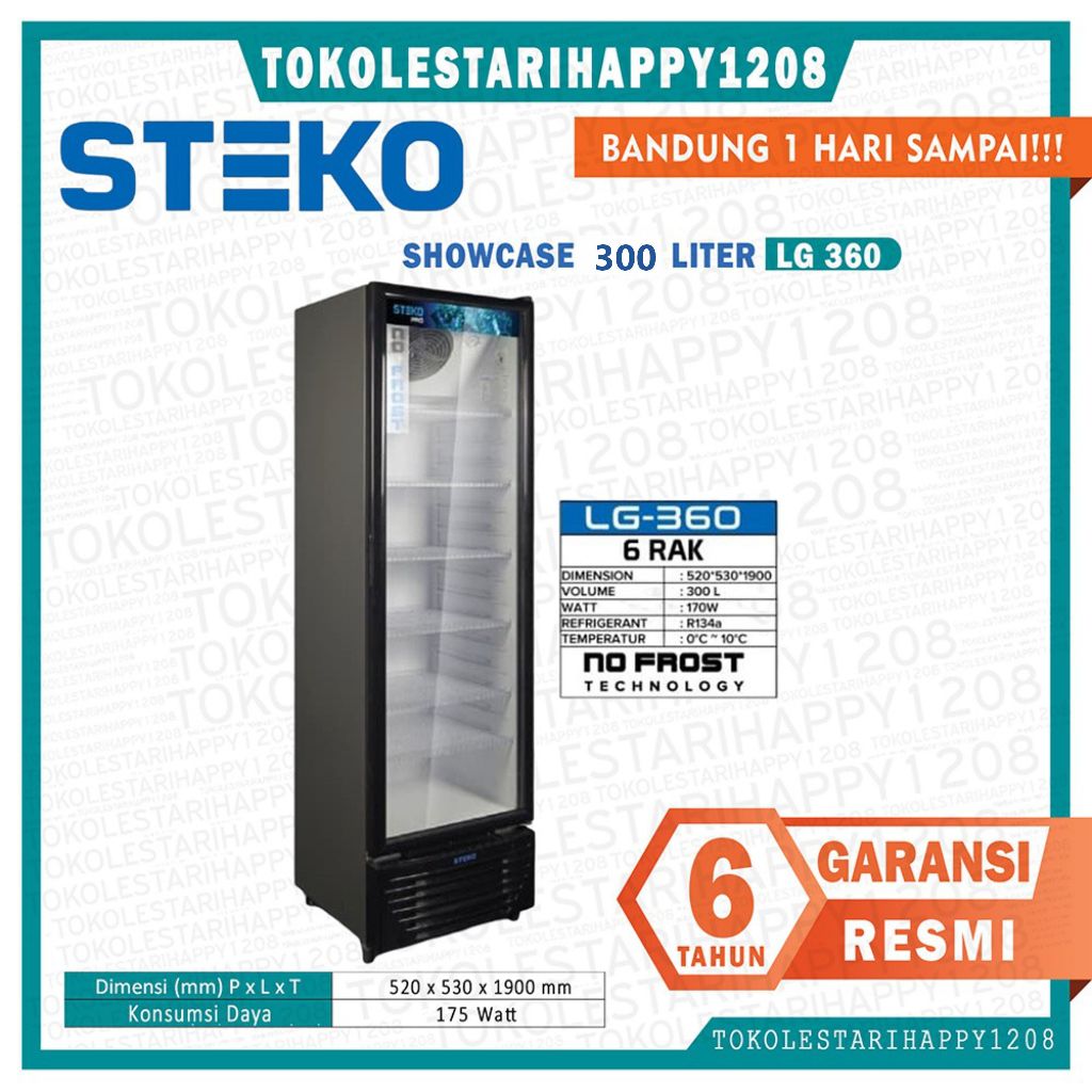 Showcase no frost Steko 300 Liter LG 360 Garansi resmi