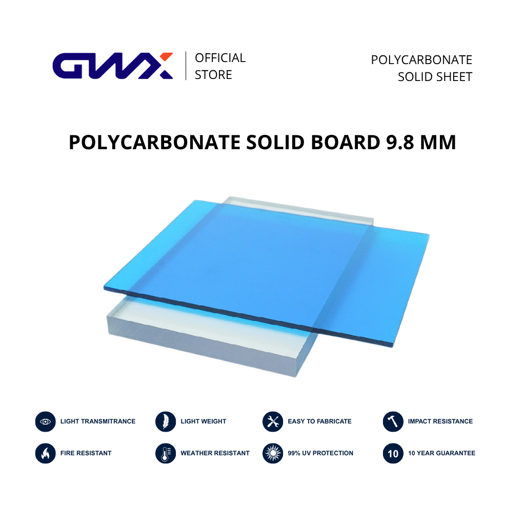 Atap dan Sekat Polycarbonate Solid Sheet GWX 9.8 MM Panjang (Meter) 2.44M  | Atap Transparan | Kanop