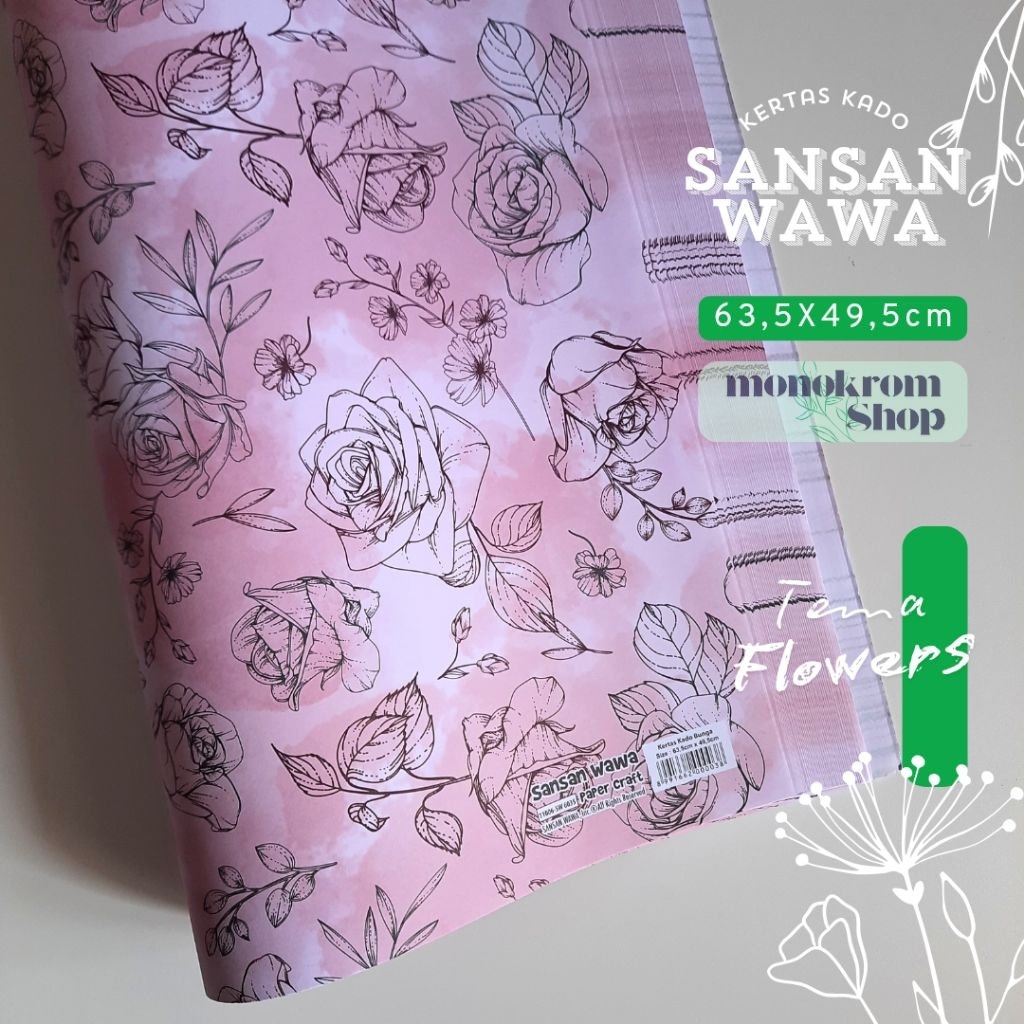 Kertas Kado Sansan Wawa Bunga Flowers Motif Rose Soft Pink Vintage - Wrapping Paper Craft