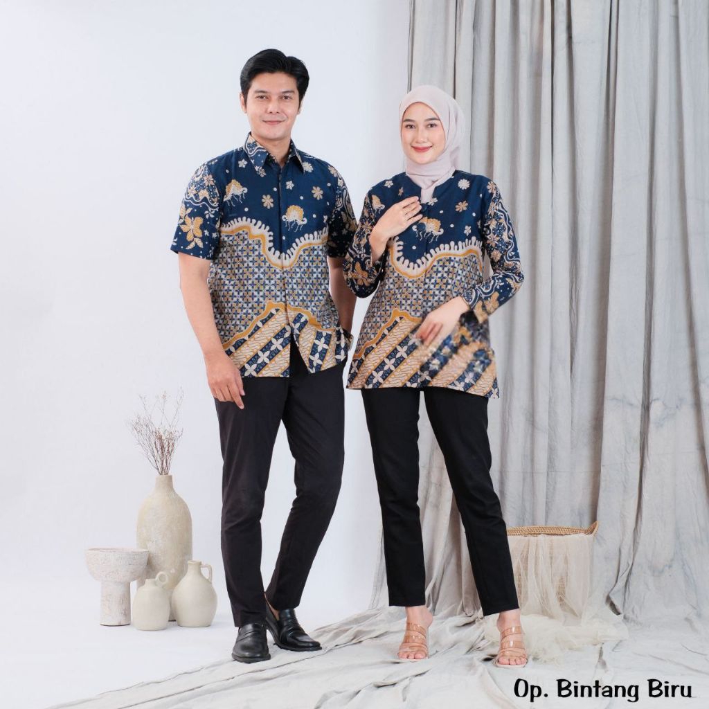 Batik Couple Modern Set Tunik & Kemeja Pria Wanita | Baju Sarimbit Batik Pekalongan Elegan Adem Jahi