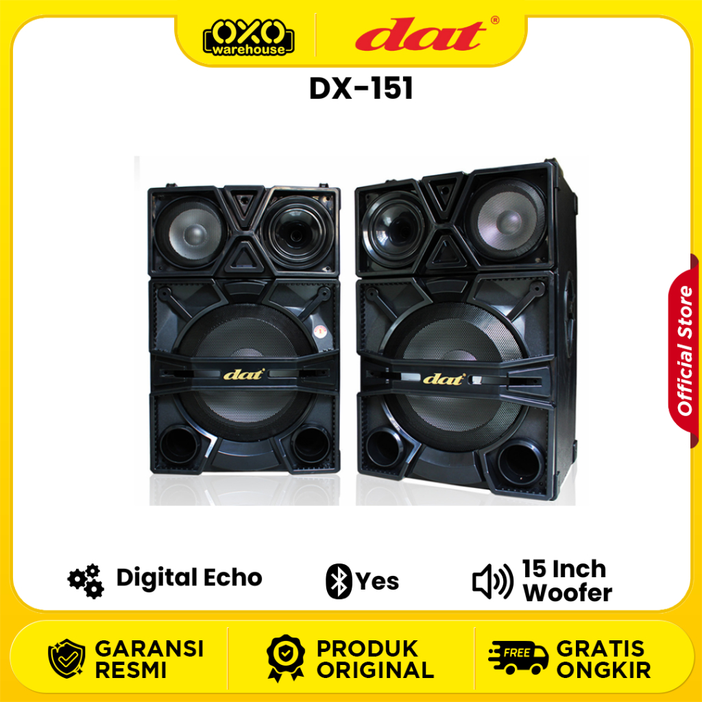 DAT Speaker Aktif DX-151 Bluetooth Double Subwoofer 15” Super Power Karaoke Function Garansi Resmi