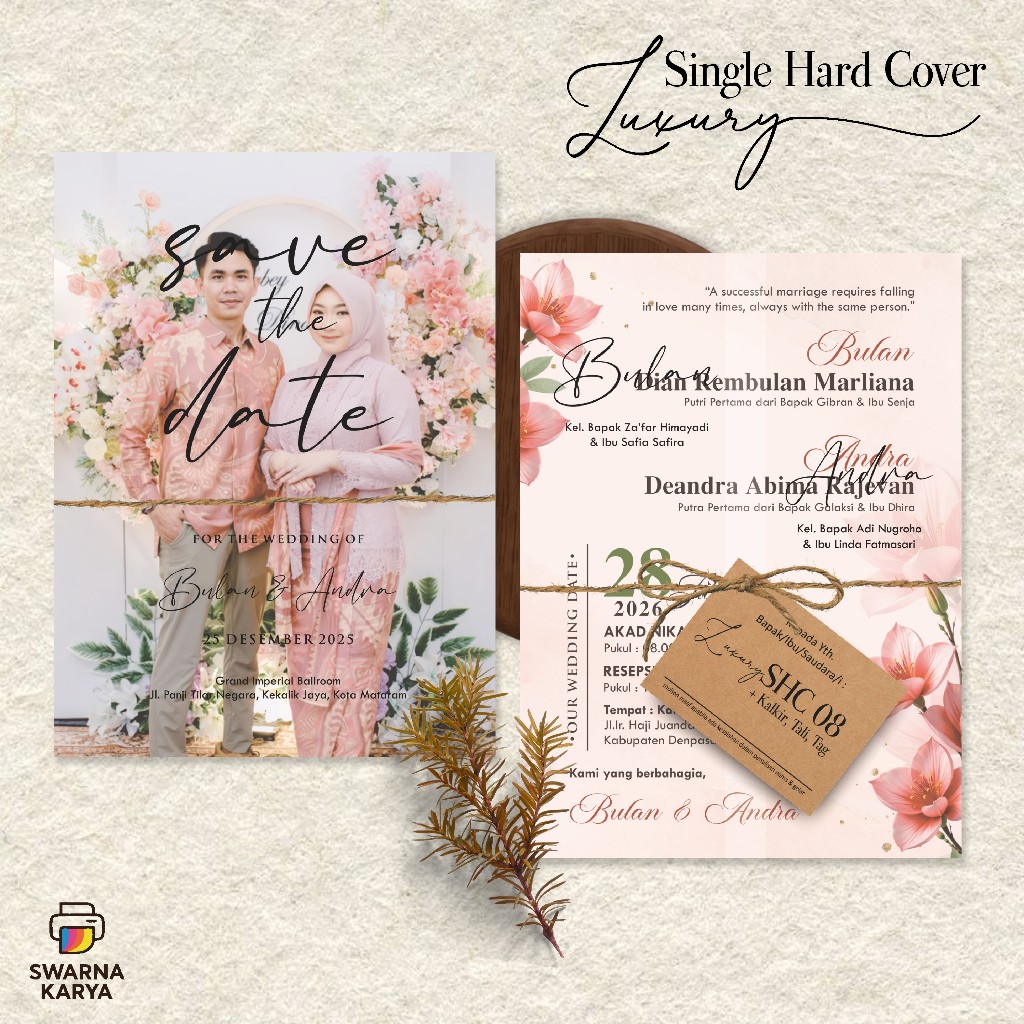 UNDANGAN HARD COVER PREMIUM - UNDANGAN CUSTOM TEBAL MEWAH - UNDANGAN SHC KALKIR TALI TAG