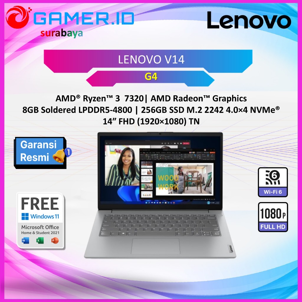 LAPTOP LENOVO V14 G4 RYZEN 3 7320 - 8GB 256GB 14.0FHD
