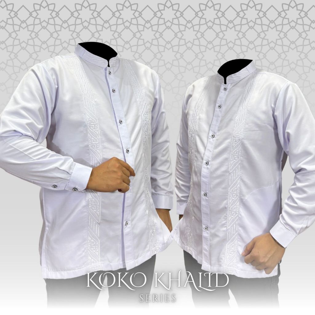 [Asriyani] Baju Koko Khalid Lengan Panjang Kemko Pria Bordiran Premium Atasan Muslim Reguler Fit