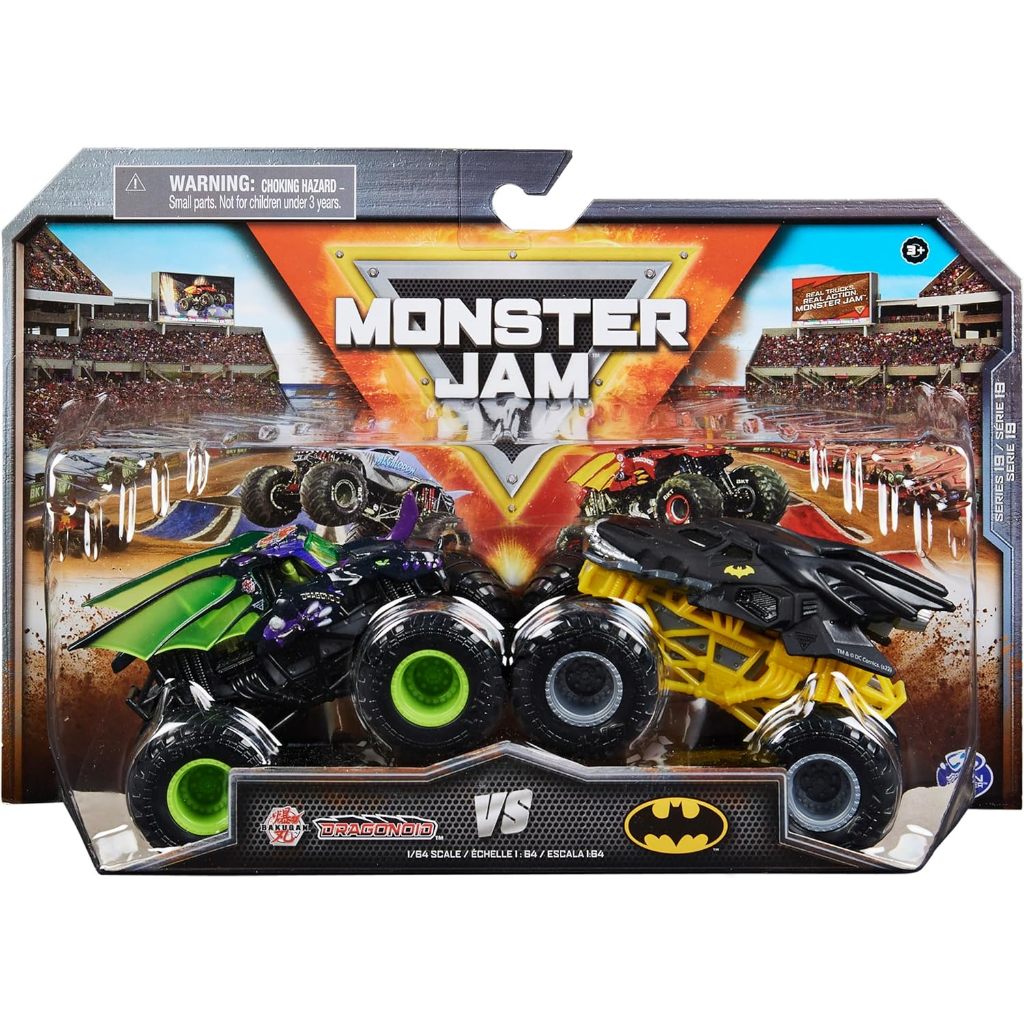 TERJAMIN ASLI MONSTER JAM, OFFICIAL BAKUGAN DRAGONOID VS. BATMAN DIE-CAST MONSTER TRUCKS, 1:64