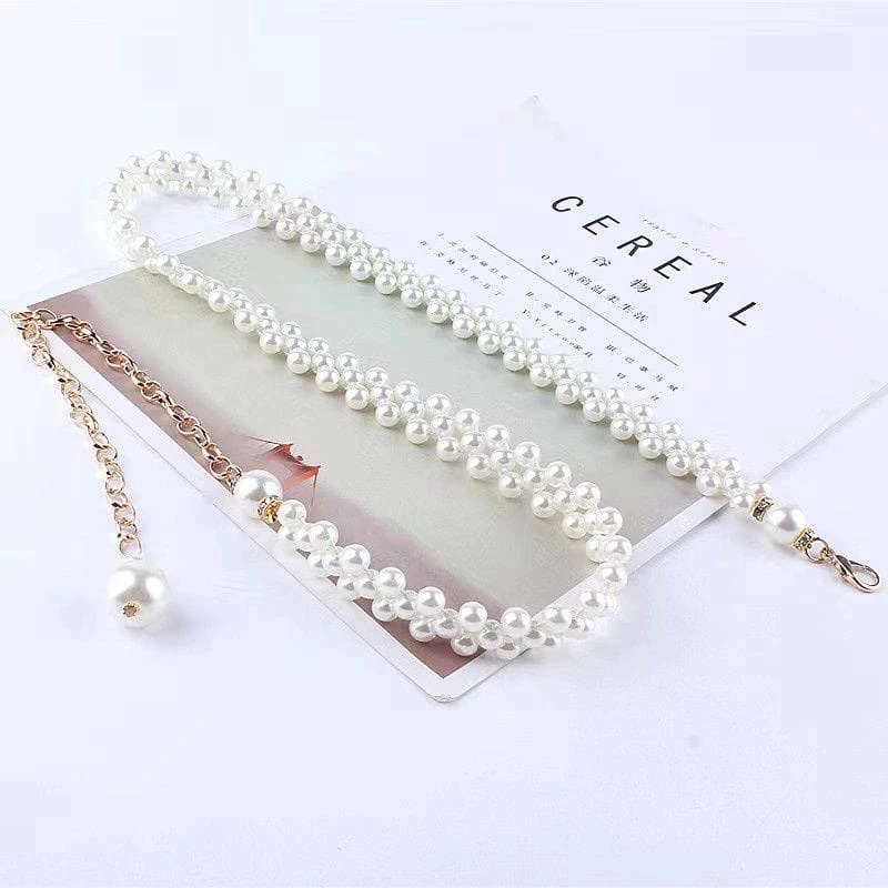 [Ji] IKAT PINGGANG RANTAI MUTIARA DOUBLE LAYER / IKAT PINGGANG MUTIARA SUSUN / IKAT PINGGANG MUTIARA