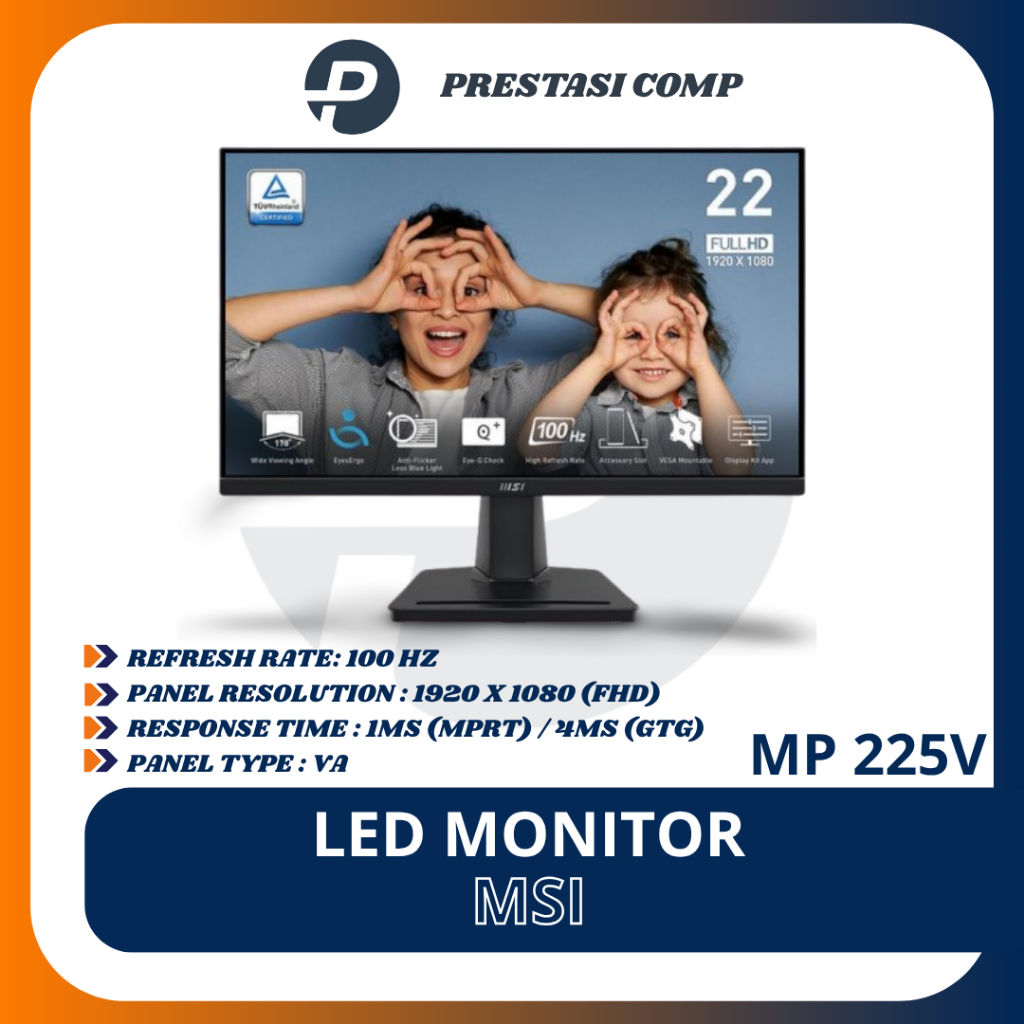 MSI PRO MP225V Monitor 21.45 Inci FHD 100Hz 1ms MPRT MP 225V Monitor Bisnis Produktivitas LED