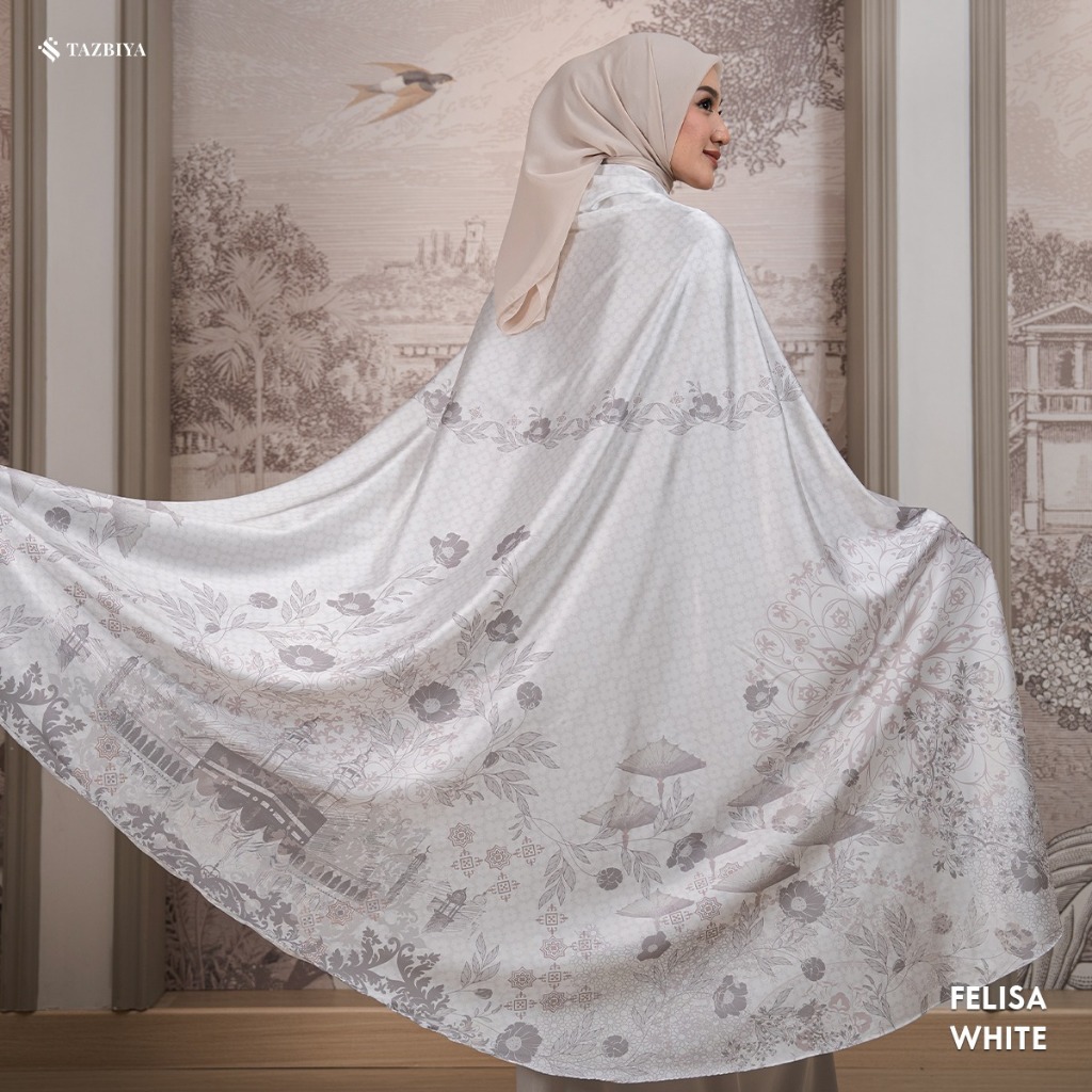 MUKENA TAZBIYA SILK PREMIUM FELISA | Mukena Putih tazbiya|Mukena Silk Motif| Mukena Silk Premium