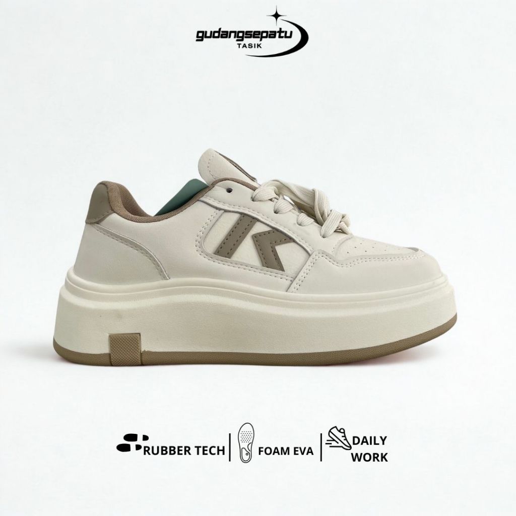 Sepatu Sneakers Wanita Korean Style Harajuku Japanese Look Cream Apricot Putih KORESH ALICE