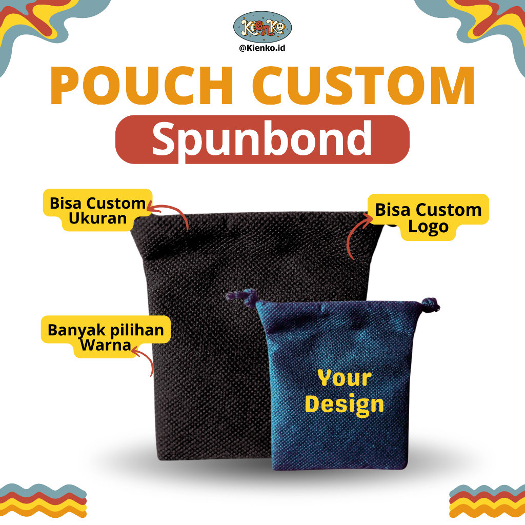 Tas Spunbond Custom Sablon DTF / Pouch Spunbond Serut Drawstring Dustbag Sepatu Pouch Makeup Kienko