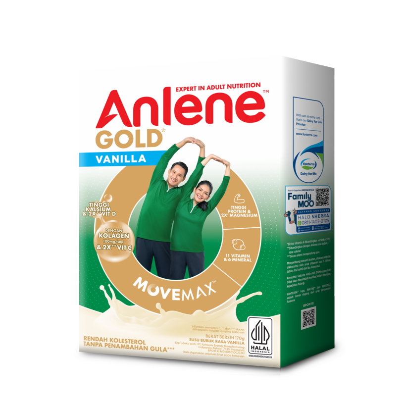 Anlene Gold 5X Susu Bubuk Dewasa Vanila 170g - Nutrisi Tinggi Kalsium Untuk Tulang, Sendi, dan Otot