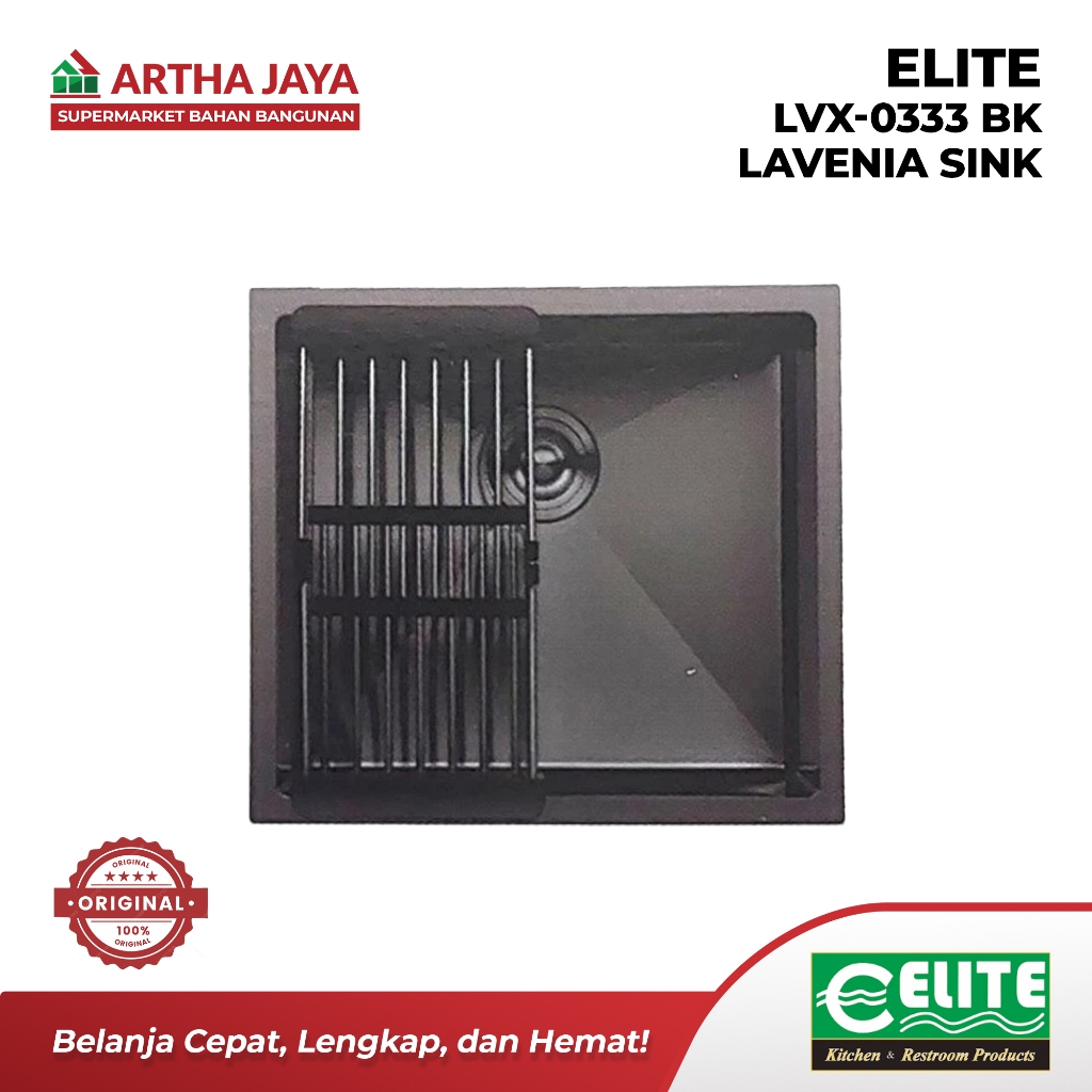 ELITE LVX-0333 BK LAVENIA SINK ( 540mmx470mmx250mm ) | Bak cuci piring Nano Black